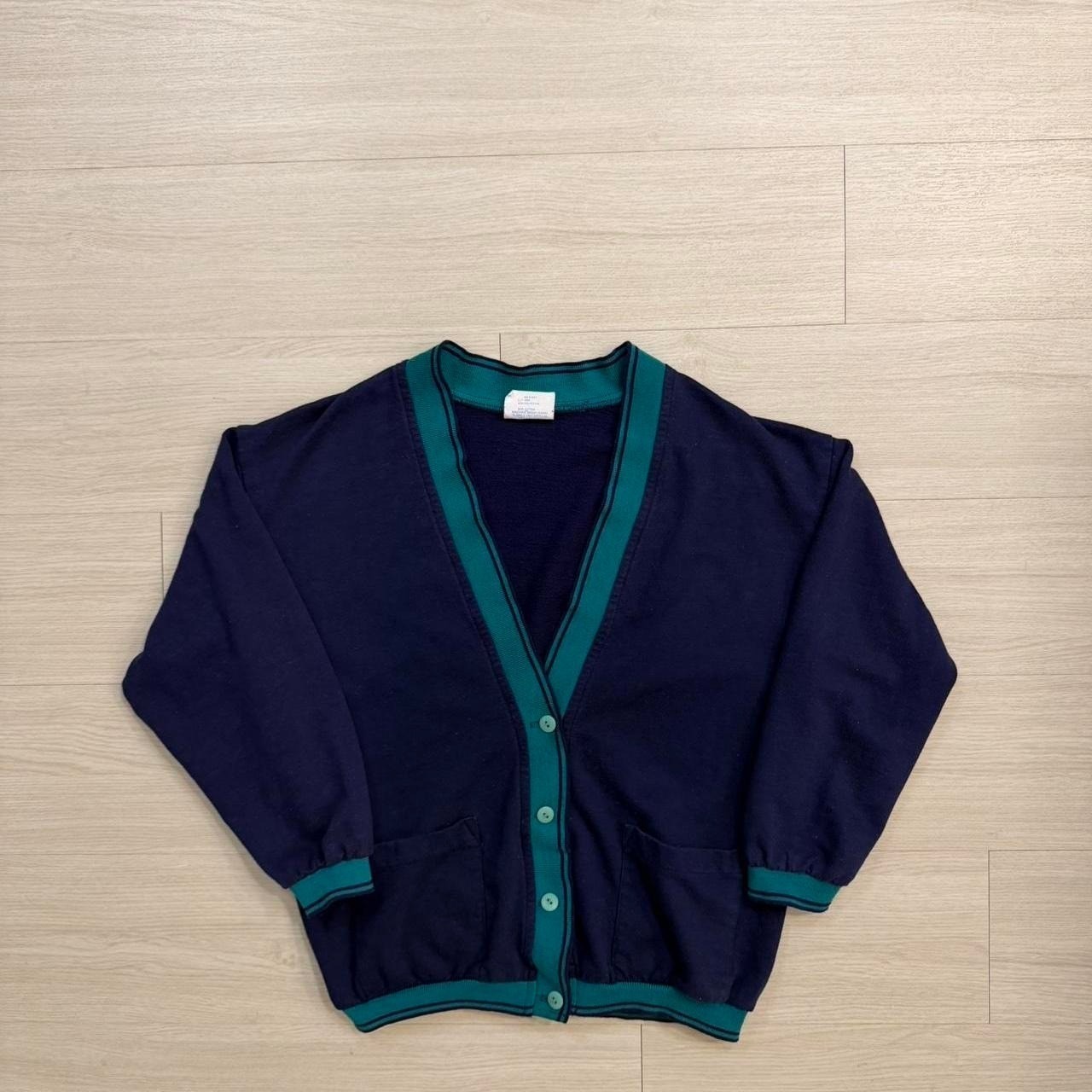 1980's Vintage Sostanza Green And Blue Pocket Cardigan Sweater Women's Size M